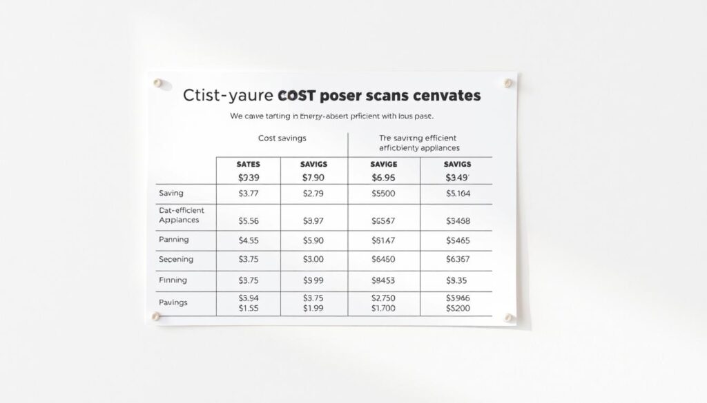 A detailed cost savings comparison chart showing the financial benefits of energy-efficient appliances. The chart is set against a neutral, light-colored background, allowing the data to take center stage. The chart features clean, minimalist lines and a professional, informative design. The data is displayed in a clear, easy-to-read format, with distinct color-coding to highlight the savings. Subtle shadows and depth create a sense of dimensionality, while the overall composition maintains a balanced, visually appealing layout. The lighting is soft and natural, emphasizing the clarity of the information. This chart effectively conveys the value proposition of energy-efficient appliances, complementing the article's exploration of the topic.