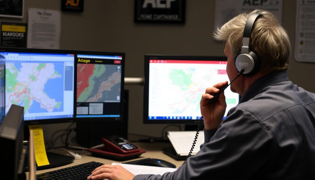 AEP customer service representative helping a customer during a power outage