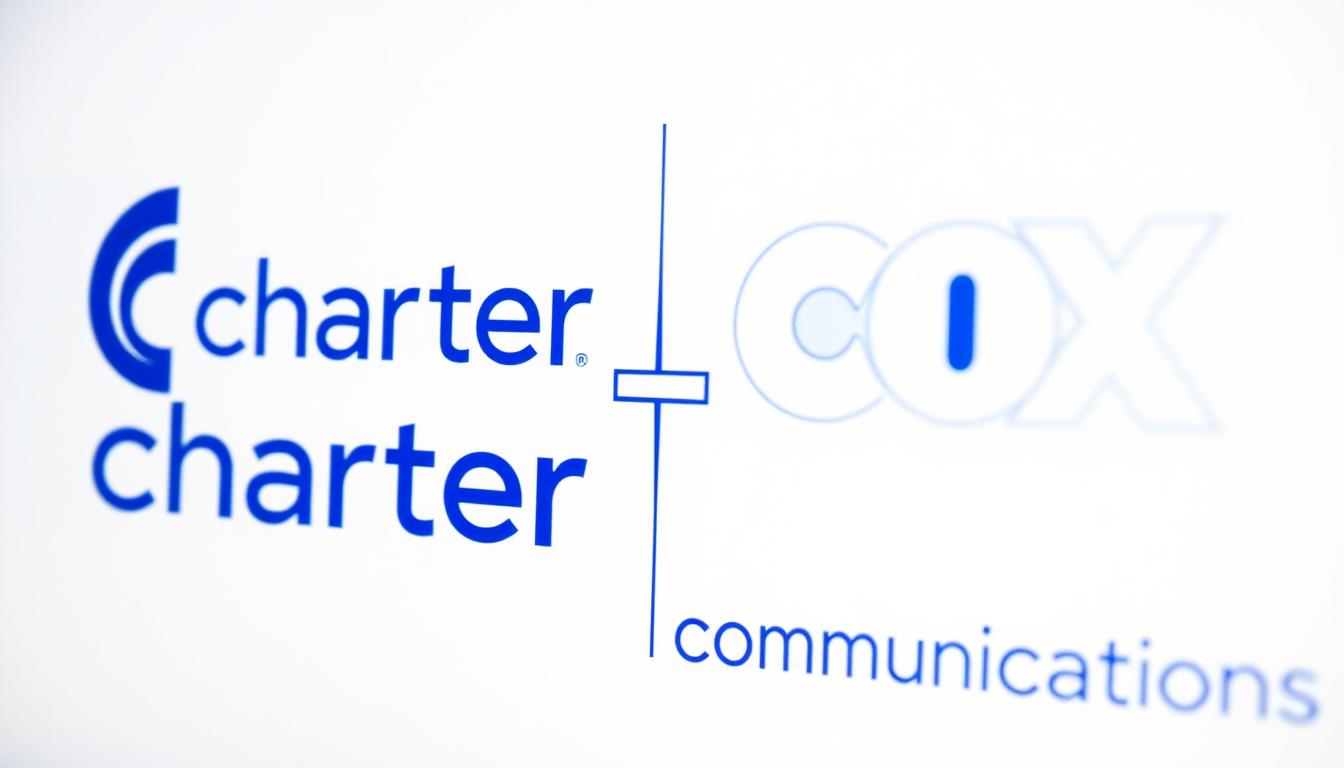 Charter Communications and Cox Communications logos displayed side by side with merger graphic