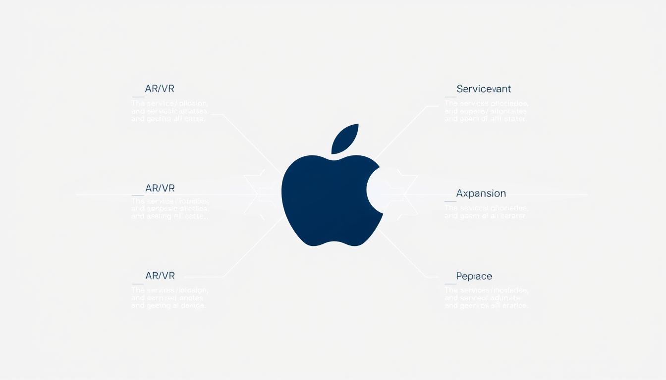 Futuristic concept showing Apple's potential growth areas including AR/VR, AI, and services that could further cement its world's most valuable brand status