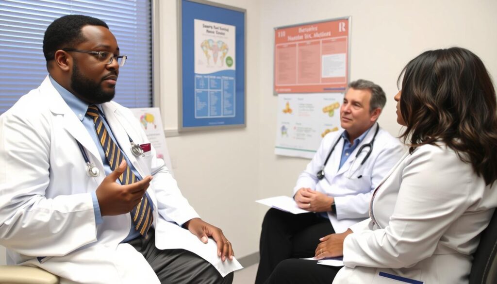 Health professionals discussing obesity treatment options similar to Latonya Pottain's case Health professionals discussing obesity treatment options similar to Latonya Pottain's case