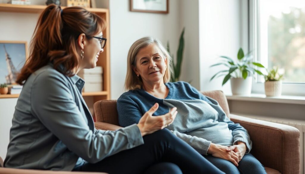 Healthcare professional speaking with patient, representing early intervention for mental disorders Healthcare professional speaking with patient, representing early intervention for mental disorders