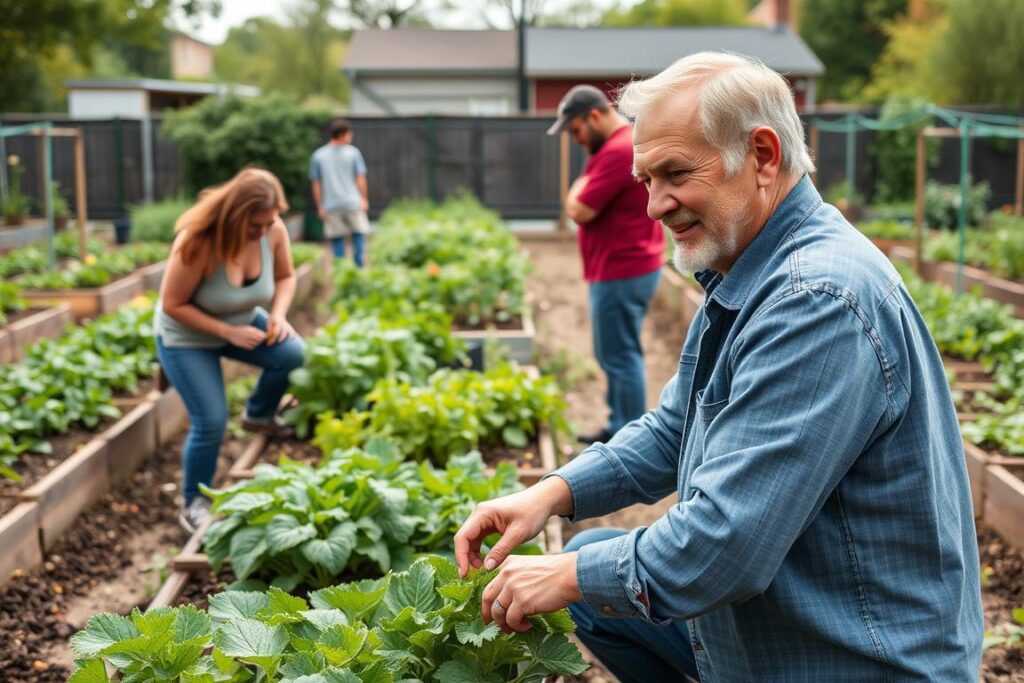 Man participating in community gardening representing recovery from social isolation