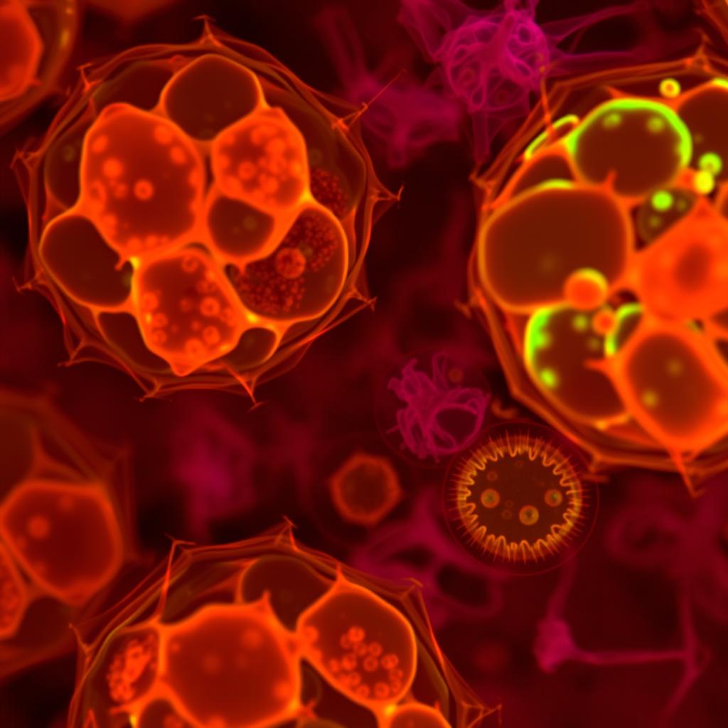 Microscopic view of myelodysplastic syndrome cells affected by taurine Microscopic view of myelodysplastic syndrome cells affected by taurine