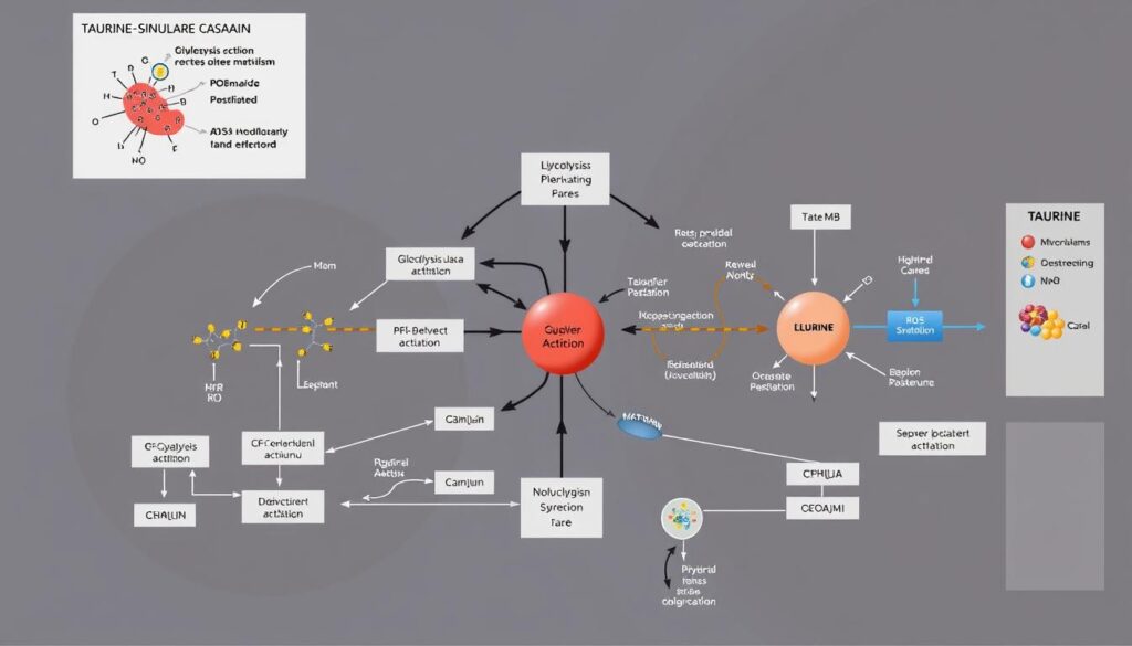 Molecular pathways showing how taurine affects blood cancer cells Molecular pathways showing how taurine affects blood cancer cells