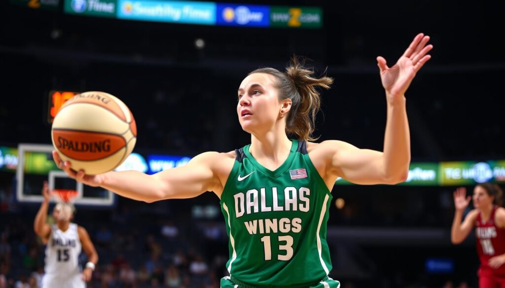 Paige Bueckers making a no-look pass during her second WNBA game Paige Bueckers making a no-look pass during her second WNBA game