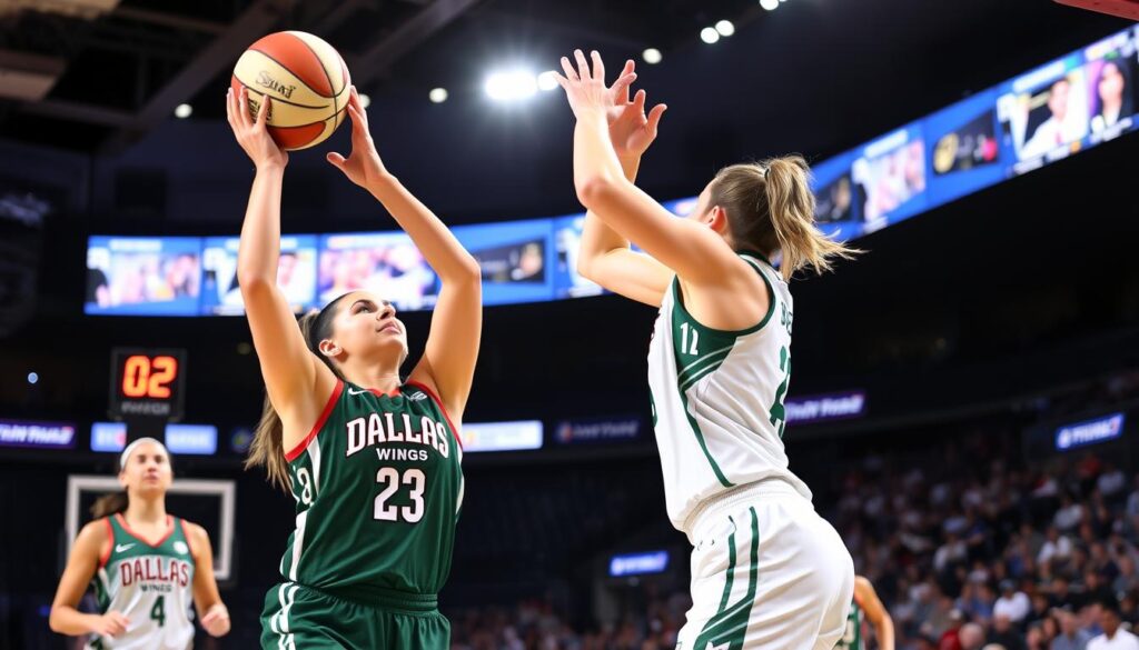 Paige Bueckers shooting a three-pointer in her second WNBA game Paige Bueckers shooting a three-pointer in her second WNBA game