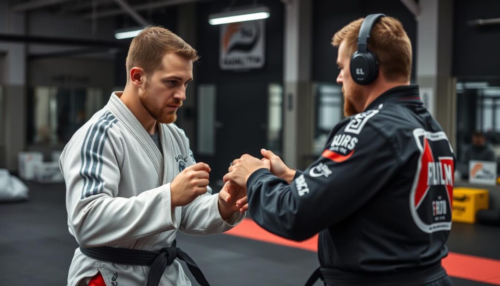 Paul Craig training his guard technique with training partners