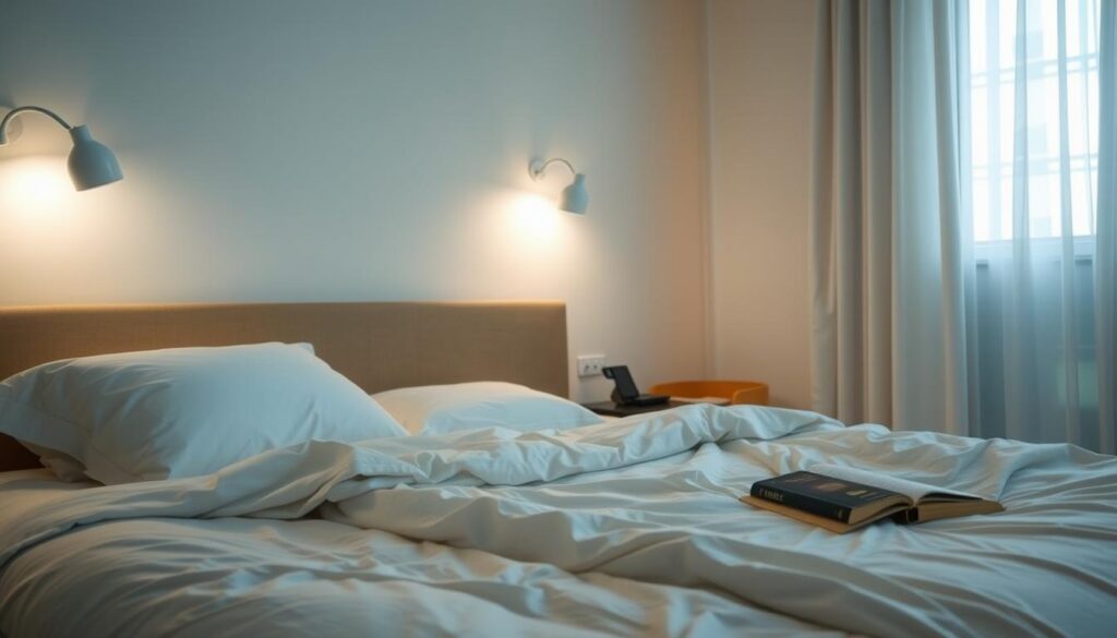 Peaceful bedroom setting promoting good sleep hygiene for mental health recovery