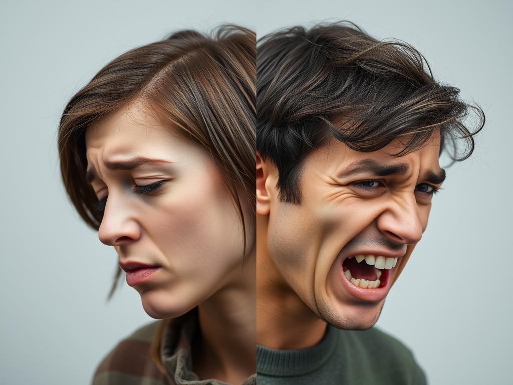 Person experiencing mood swings, illustrating emotional warning signs of mental disorders Person experiencing mood swings, illustrating emotional warning signs of mental disorders