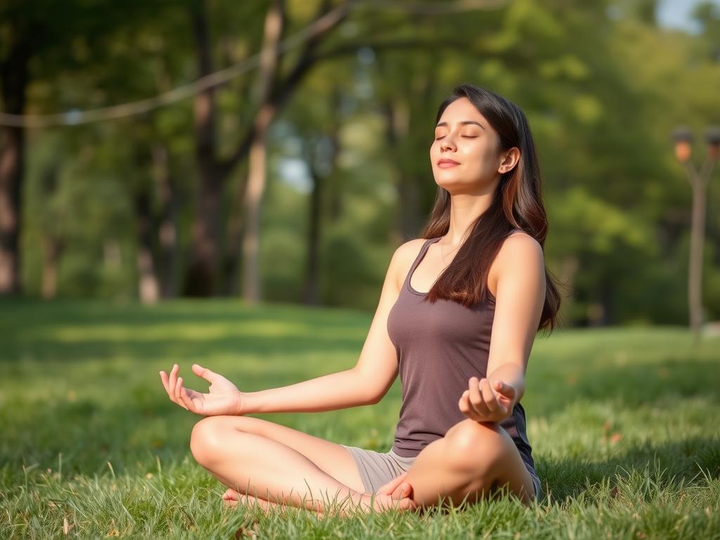 Person practicing mindfulness meditation outdoors as a mental health recovery strategy