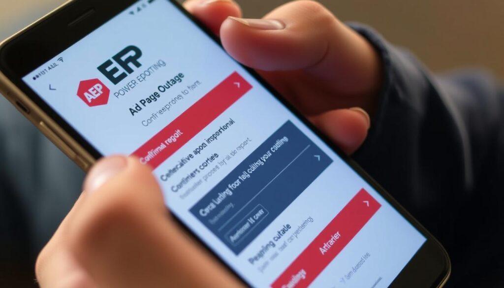 Person reporting an AEP power outage using a smartphone app