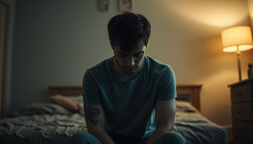 Person showing signs of depression, illustrating warning signs of depressive mental disorders Person showing signs of depression, illustrating warning signs of depressive mental disorders