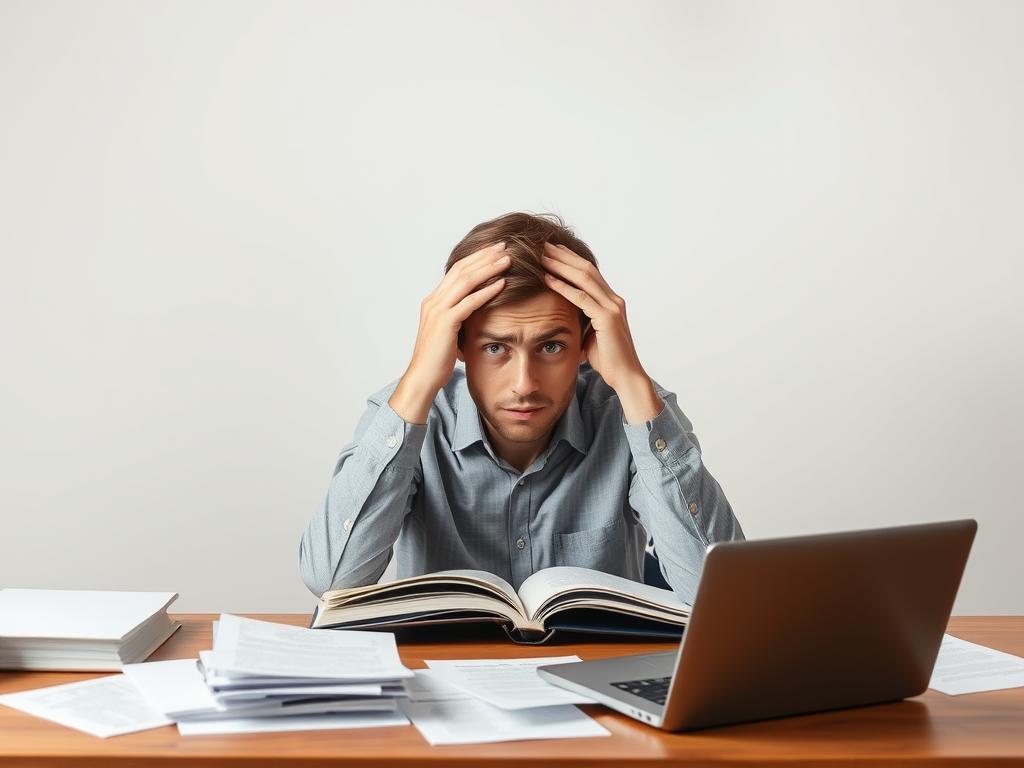 Person struggling with concentration, showing cognitive warning signs of mental disorders Person struggling with concentration, showing cognitive warning signs of mental disorders