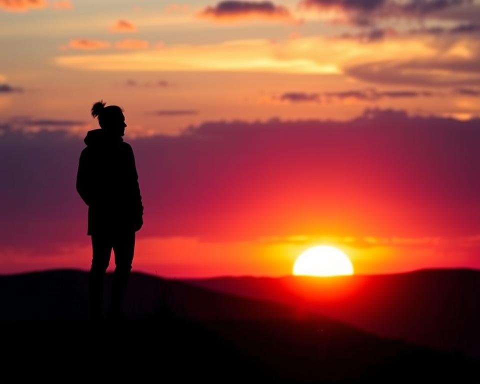 Person watching sunrise representing hope in mental health recovery journey
