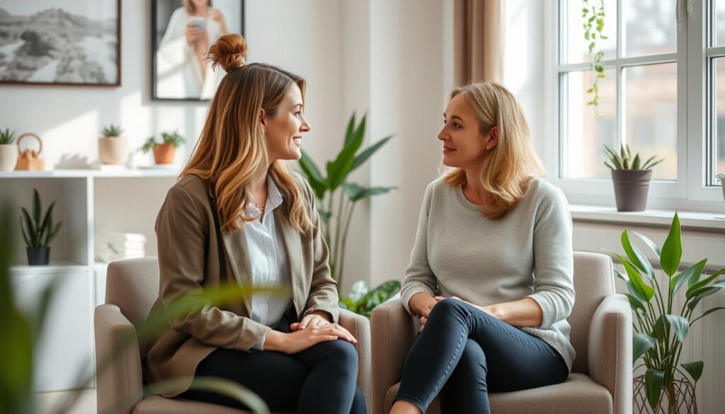 Supportive therapy session representing professional mental health support