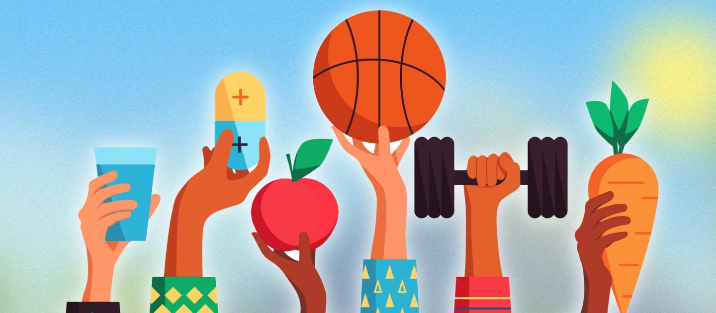 a group of hands holding different objects of Lifestyle