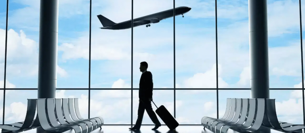 Top 10 Travel Trends for 2025 You Shouldn’t Miss 2 a man walking with a suitcase in front of a large window for travel