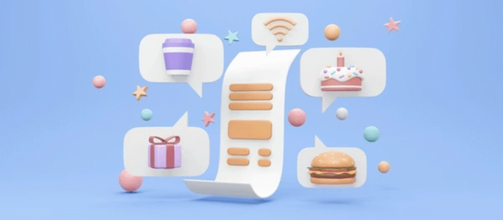 Category on a paper with food icons and bubbles